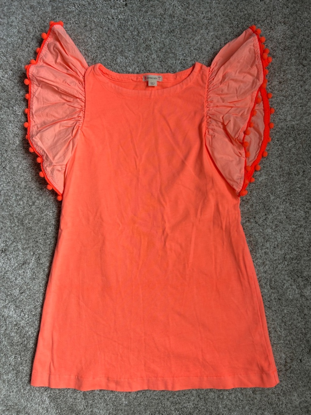 Crewcuts neon orange Pom Trim Flutter Sleeve dress